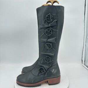 Jim Barnier Dreamcatcher Women Size 7 Black Leather Side Zip up Knee High Boot